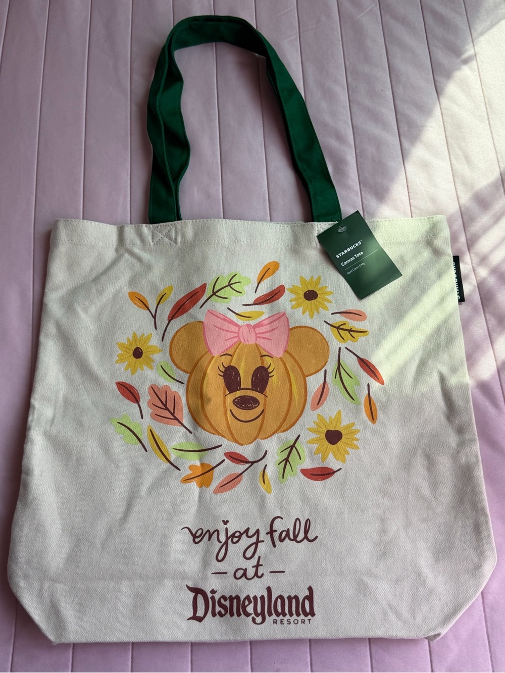 Starbucks x Disneyland Cream Fall Tote Bag with Green Handles